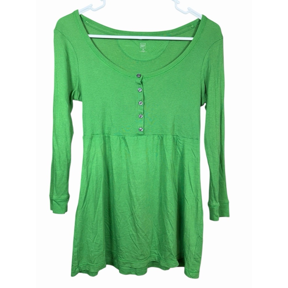 GAP‎ Y2K Scoop Neck Babydoll Top Green Ribbed Cotton Modal Women's S Henley